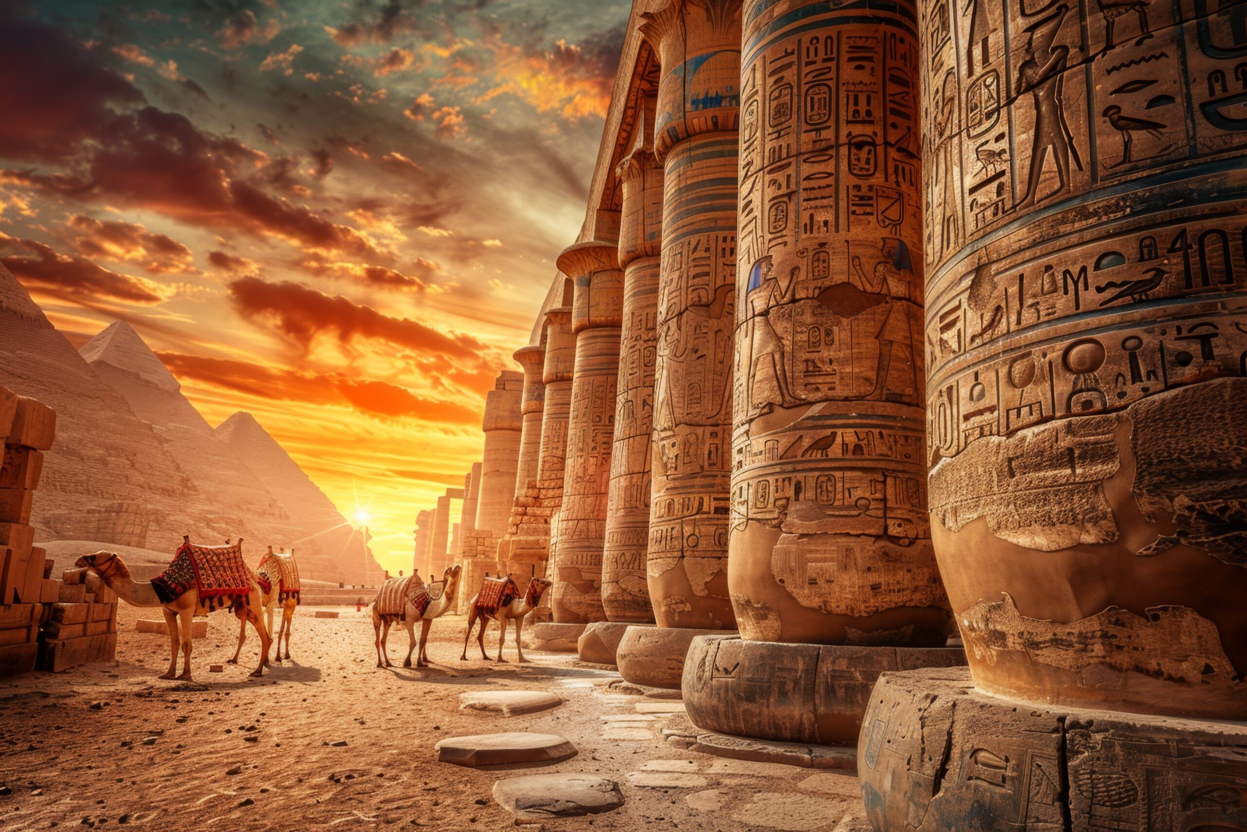 egyptian wall with hieroglyphs scaled